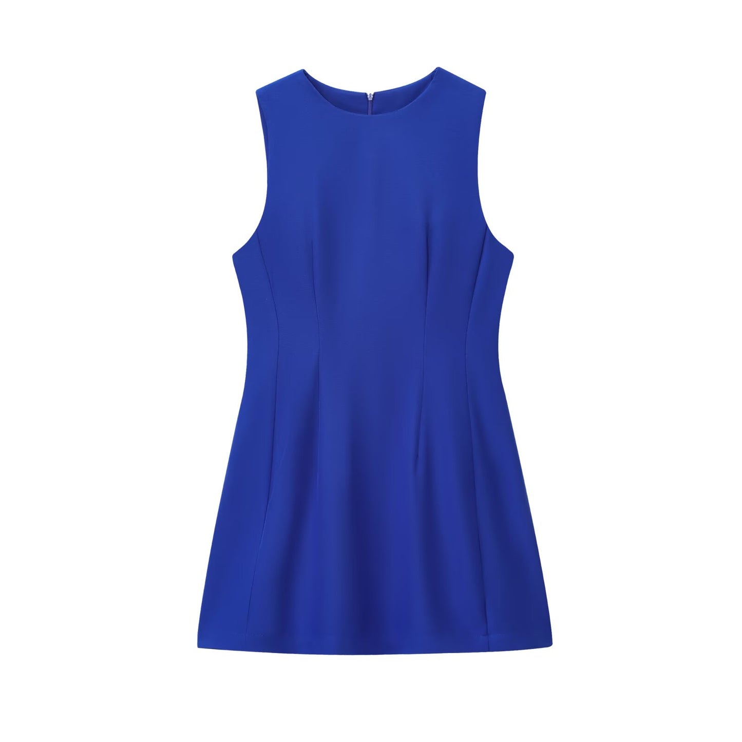 Women's O Neck fluffy sleeveless mini dress