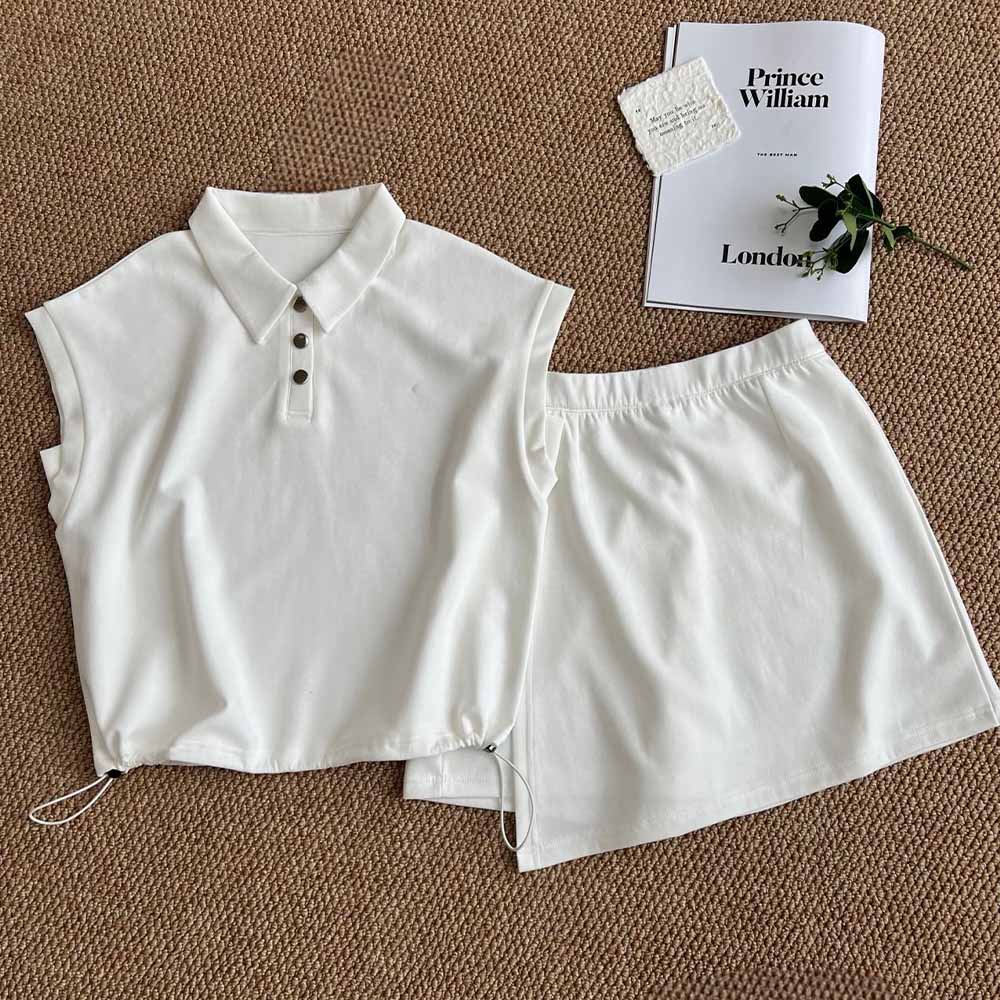 2026 women's new fashion lapel drawstring short sleeve skirt suit in summer