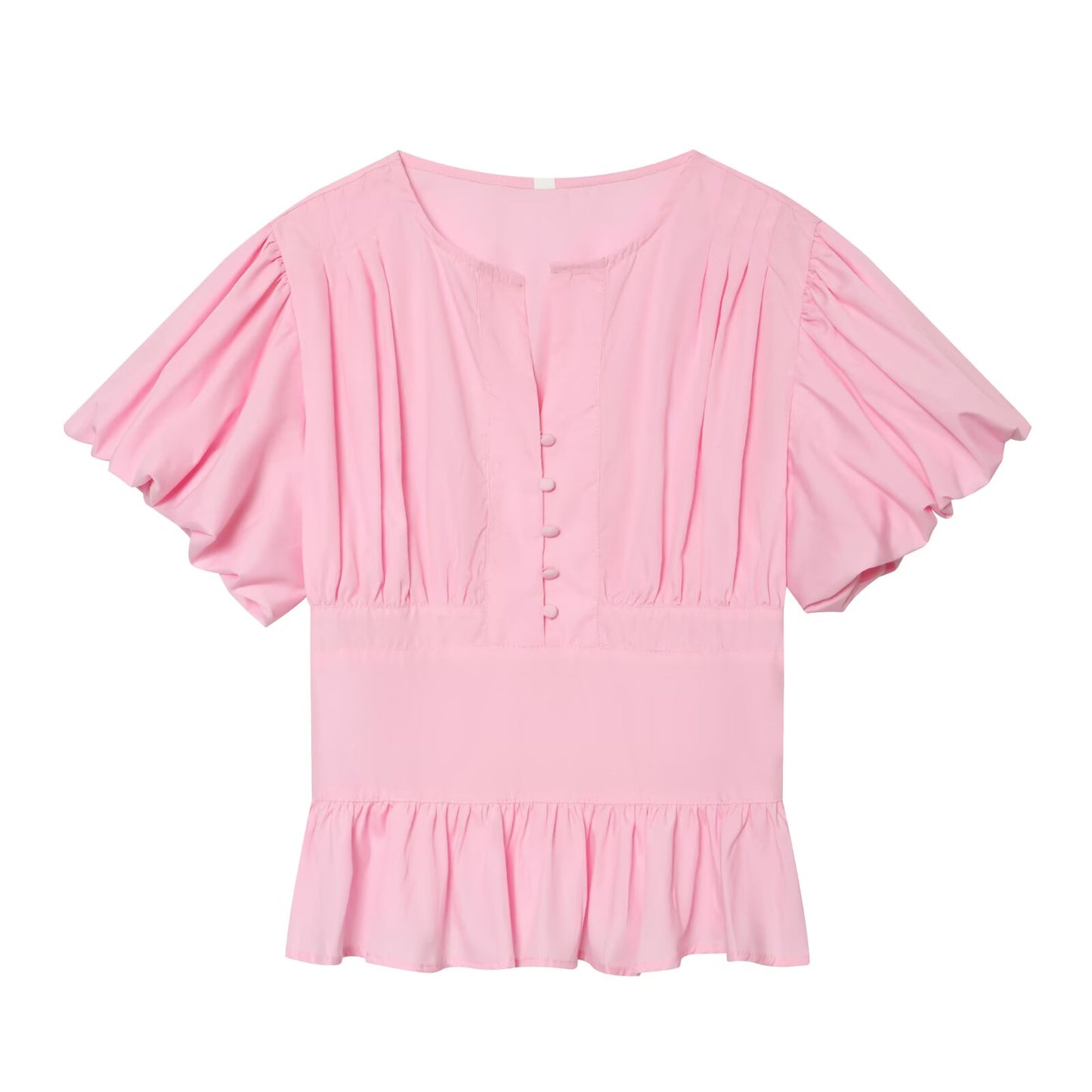 Women's bubble sleeve pleated decorative shirt