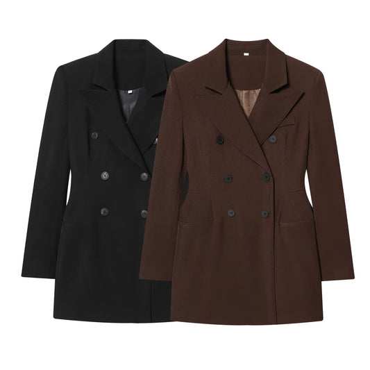 Women's new fashion black double breasted dress style suit jacket