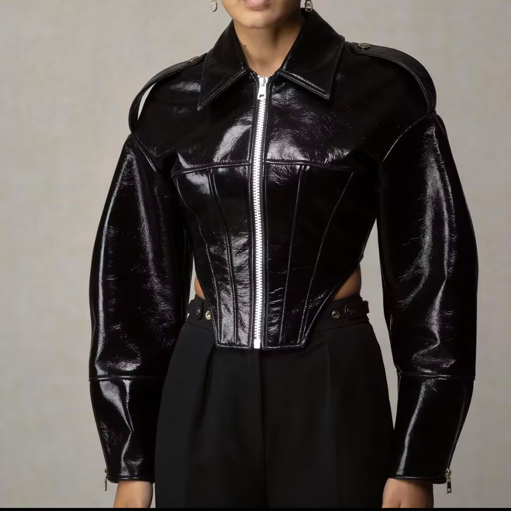 Women's retro short faux leather Coat
