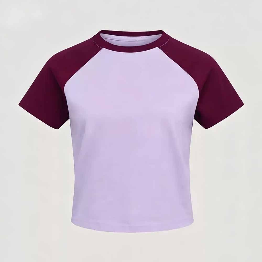 2026 women's new fashion casual slim retro contrast T-shirt