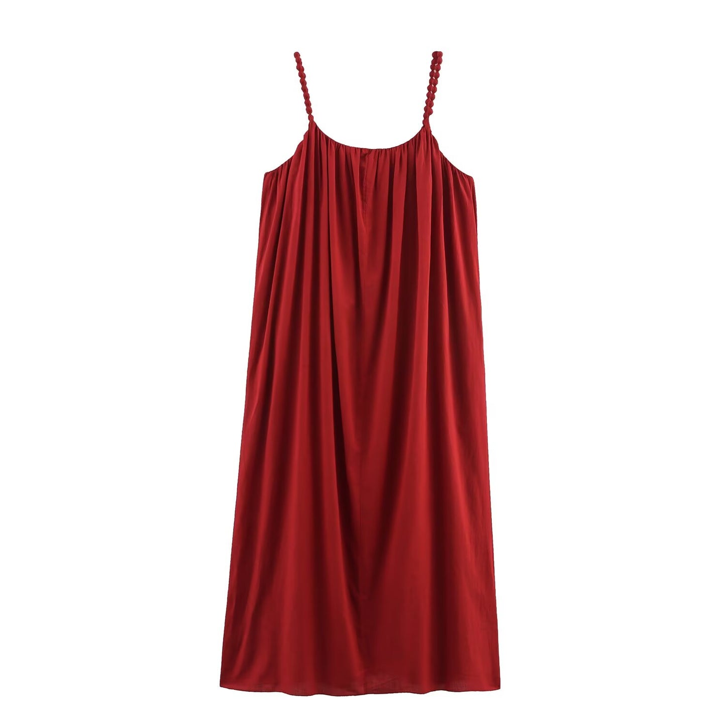 Women's new fashion wide pleated sleeveless beaded suspender MIDI dress