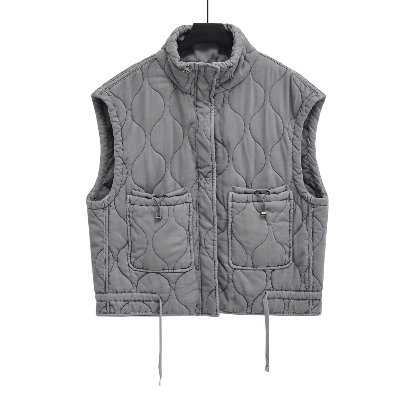 Women's loose Standing collar washed cotton vest