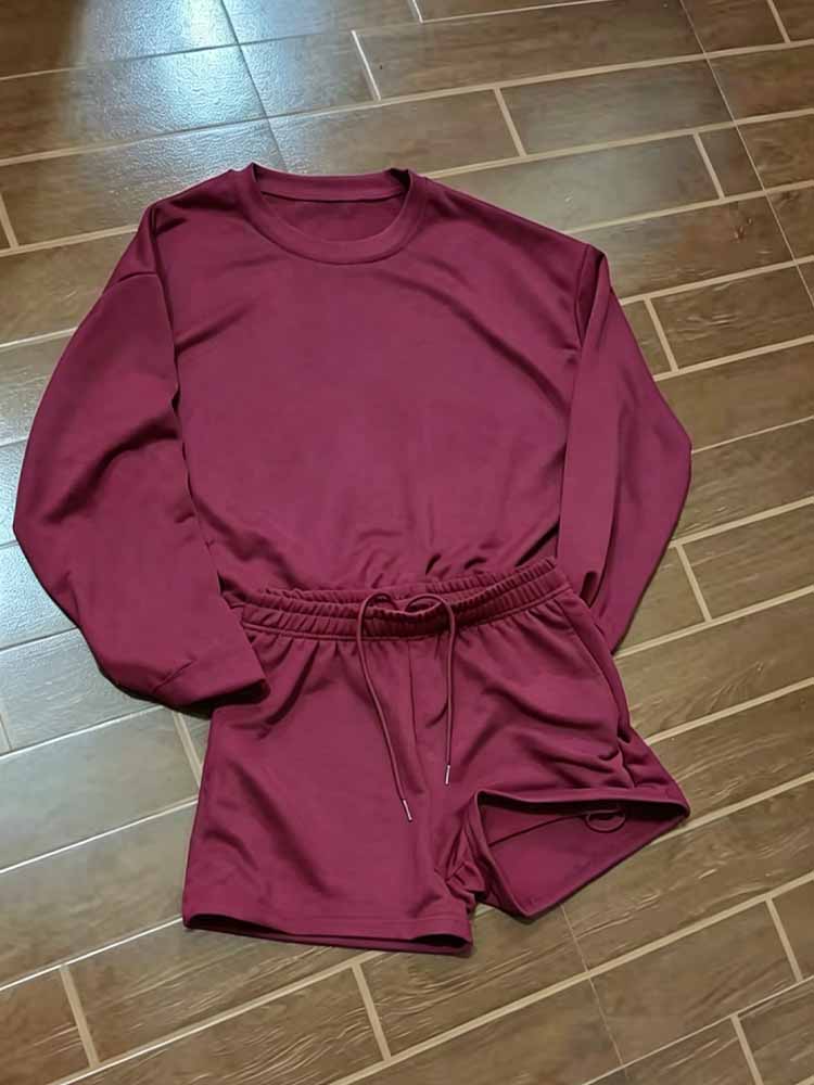2026 new fashion round neck short sweater+elastic waist shorts sports suit
