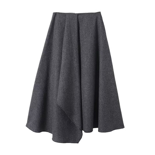 Women's irregular hem wool blend MIDI skirt