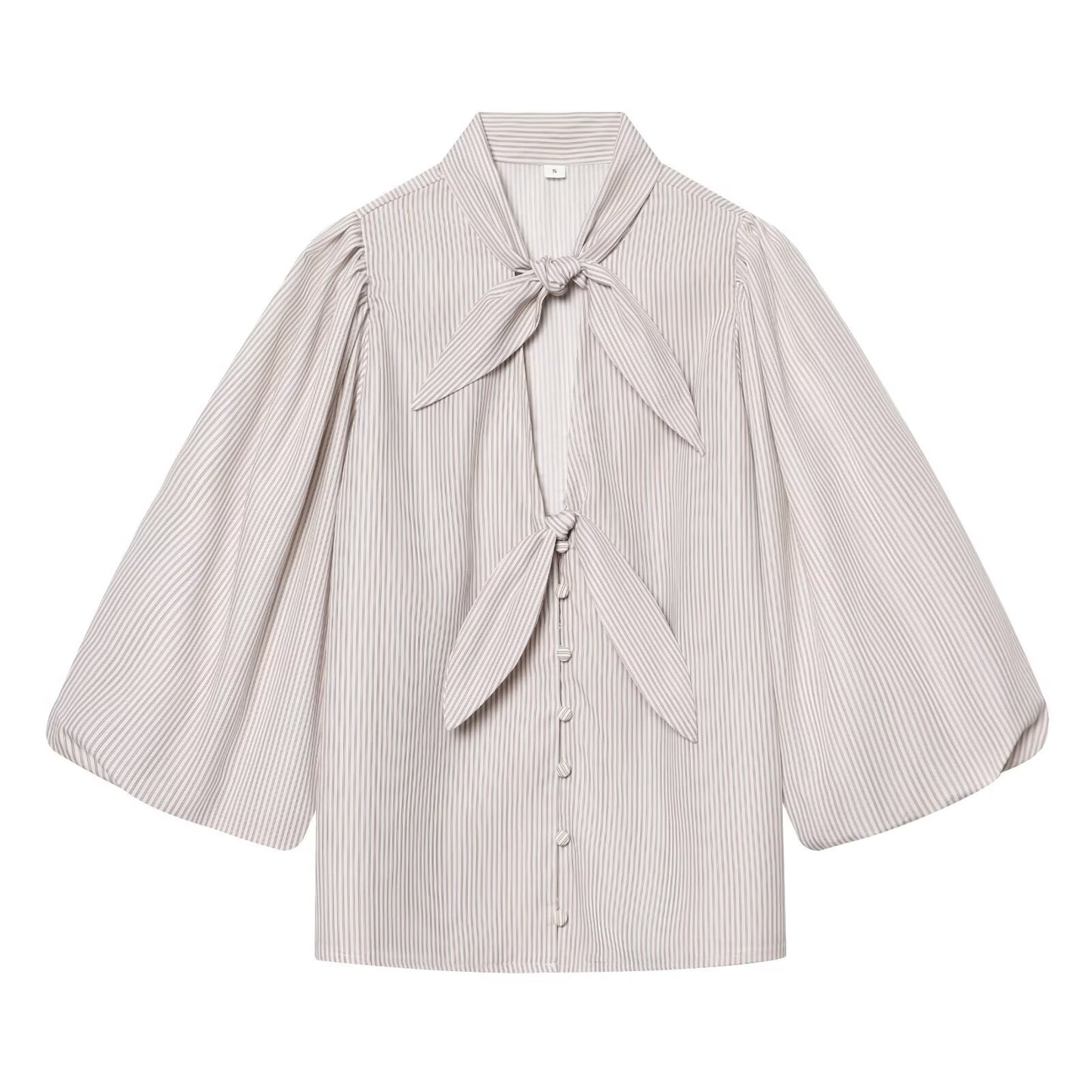 Women's bow decoration hollow striped shirt