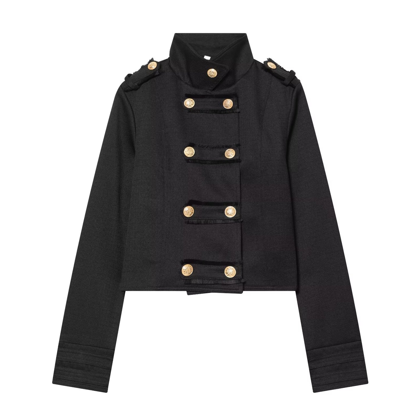 Women's standing collar double breasted short jacket