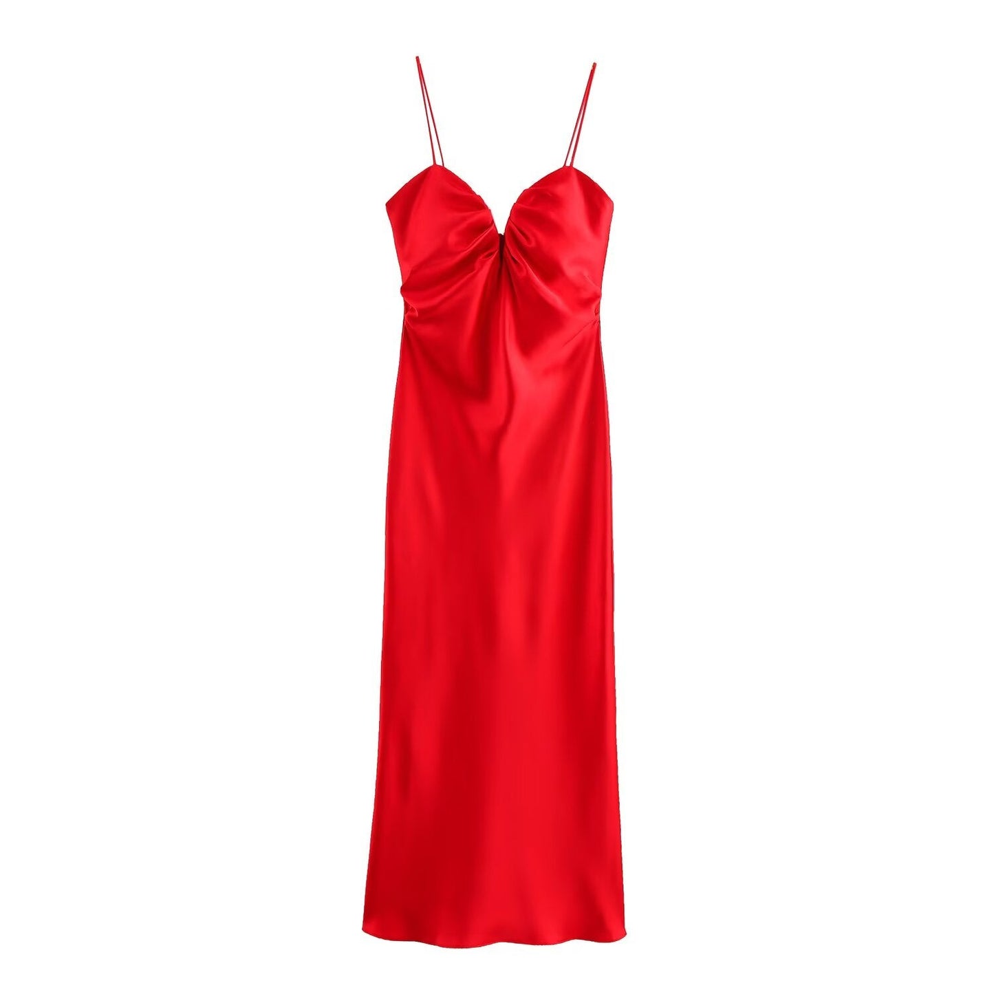 Women's new fashion pleated decoration sexy slim fit satin texture Midi dress retro sleeveless Thin Straps women's dress Mujer