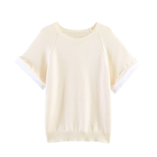 Women's rolled up sleeve patchwork knit sweater