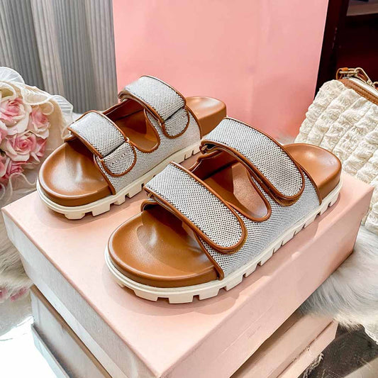 2026 ladies new fashion hook and loop color matching platform slippers have a shoe box