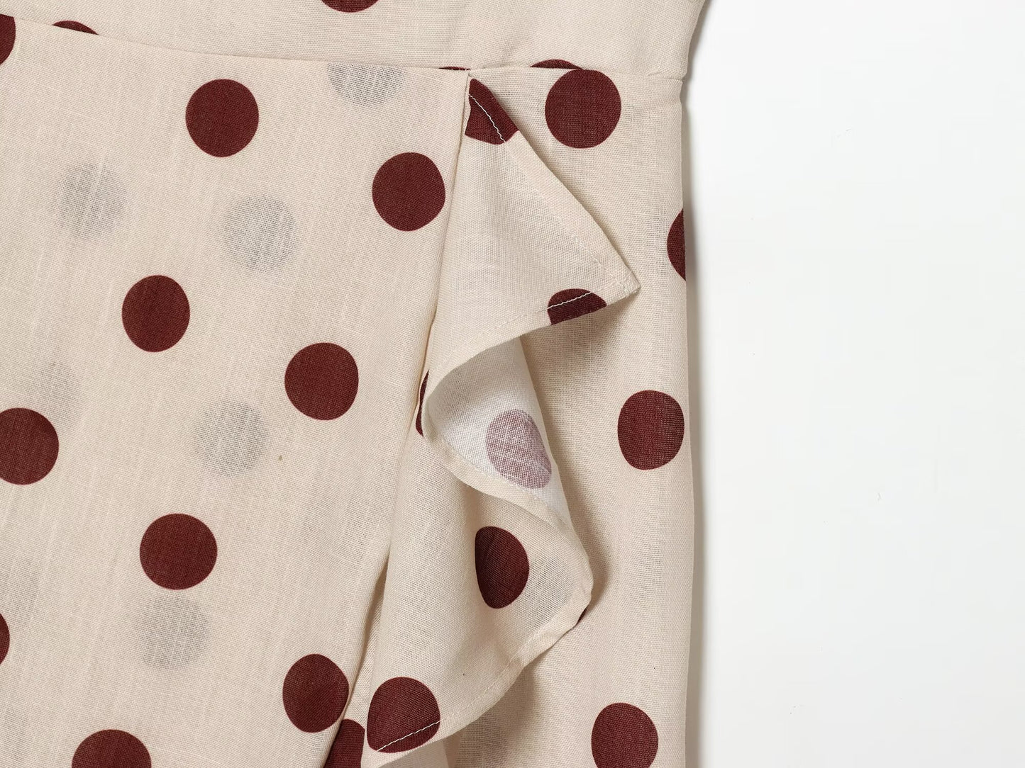 Women's polka dot linen blended MIDI dress