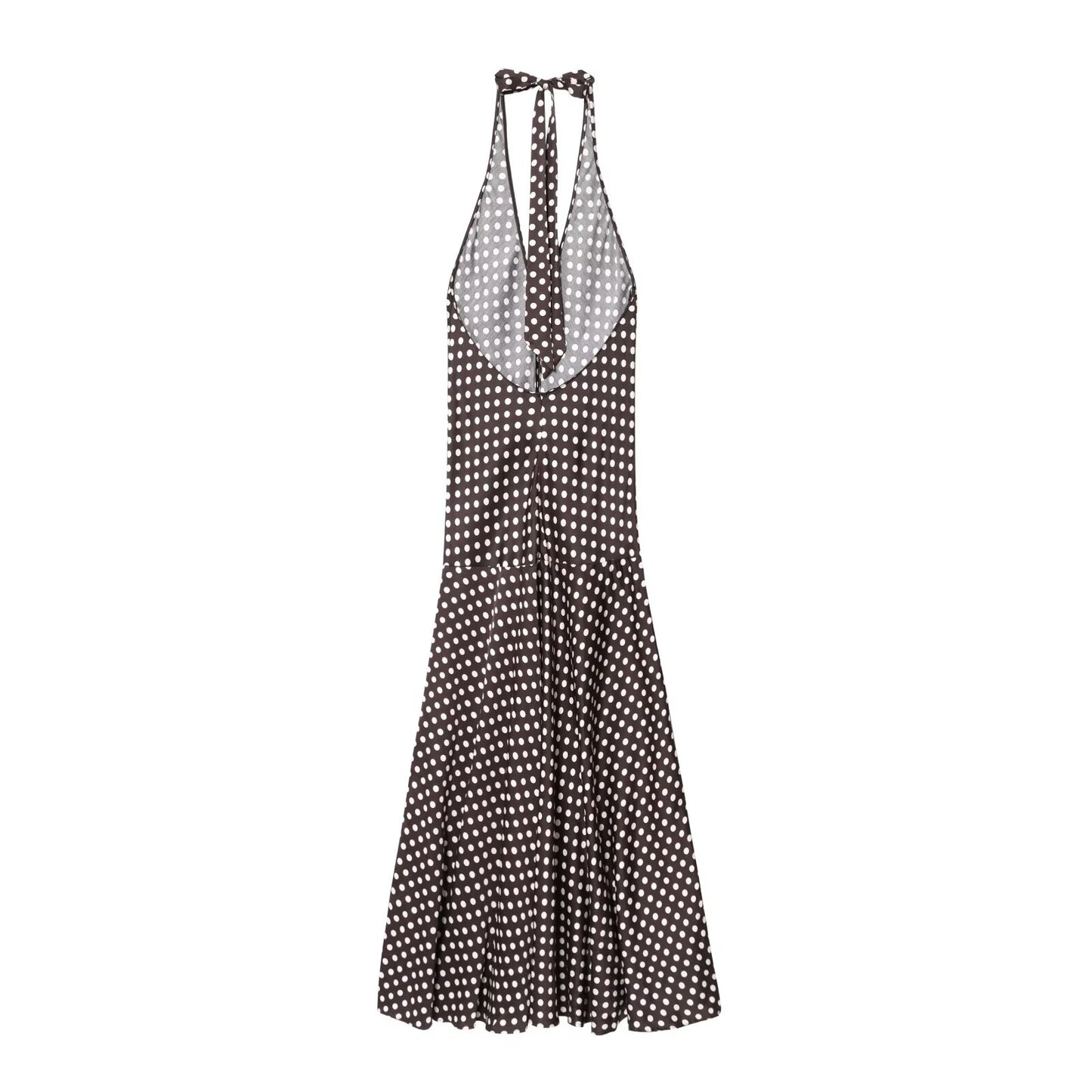 women's chic Fashion sexy wave point hanging neck MIDI dress