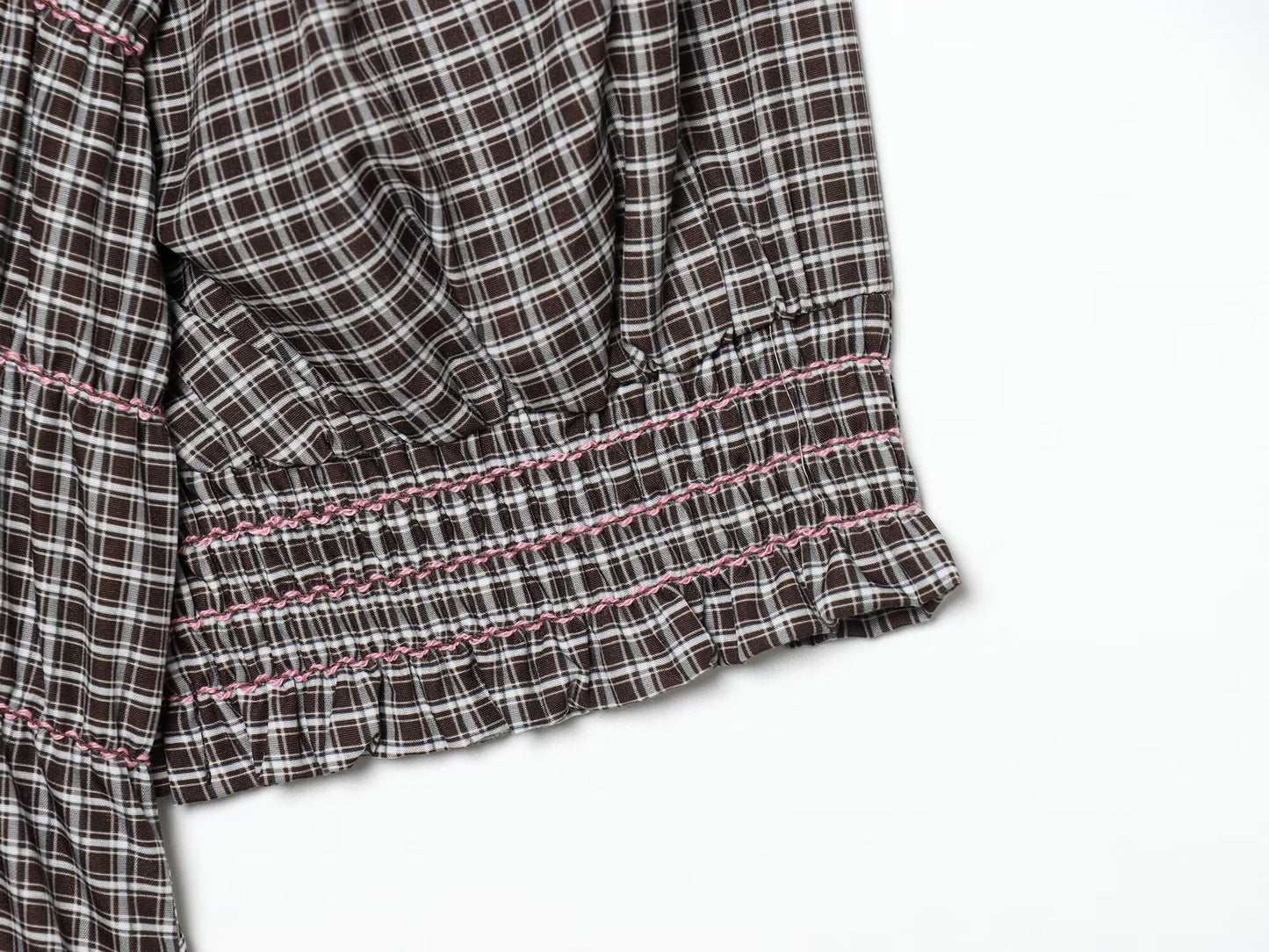 Women's short pleated plaid shirt