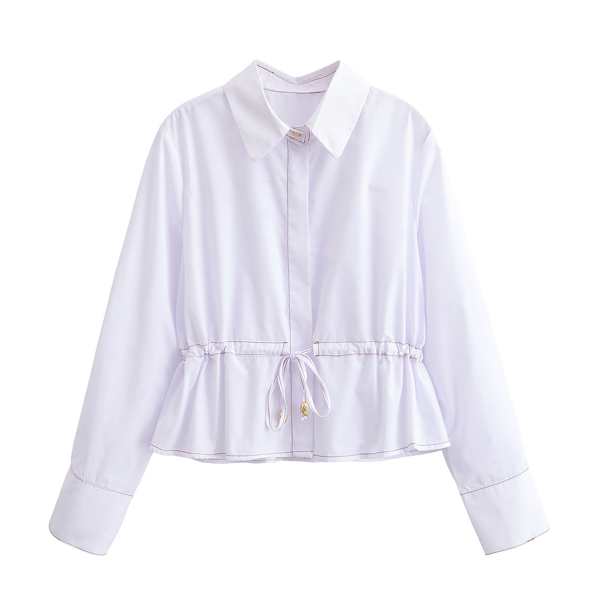 Women's chic fashion with drawstring short long sleeved shirt
