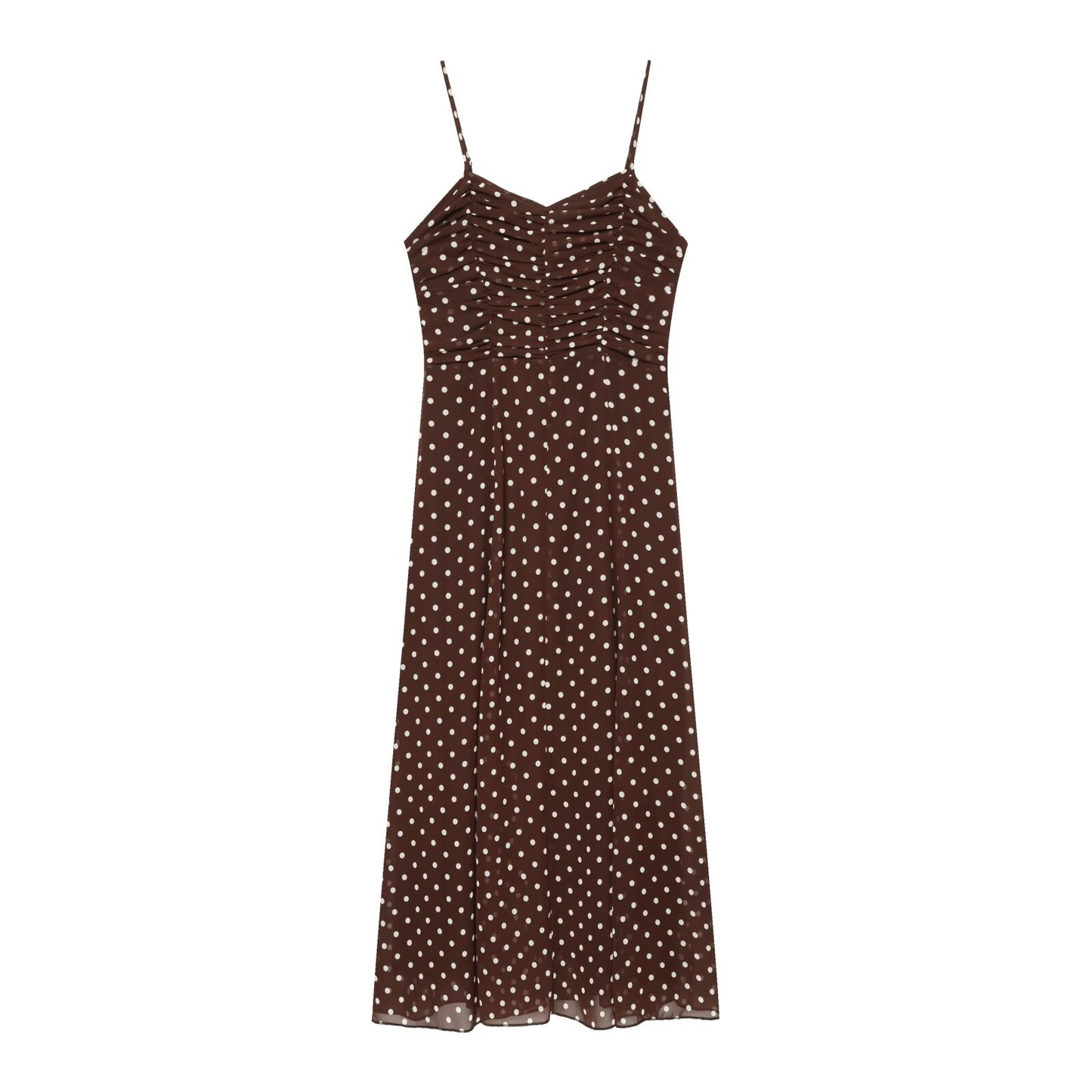 Women's polka dot chiffon suspender MIDI dress