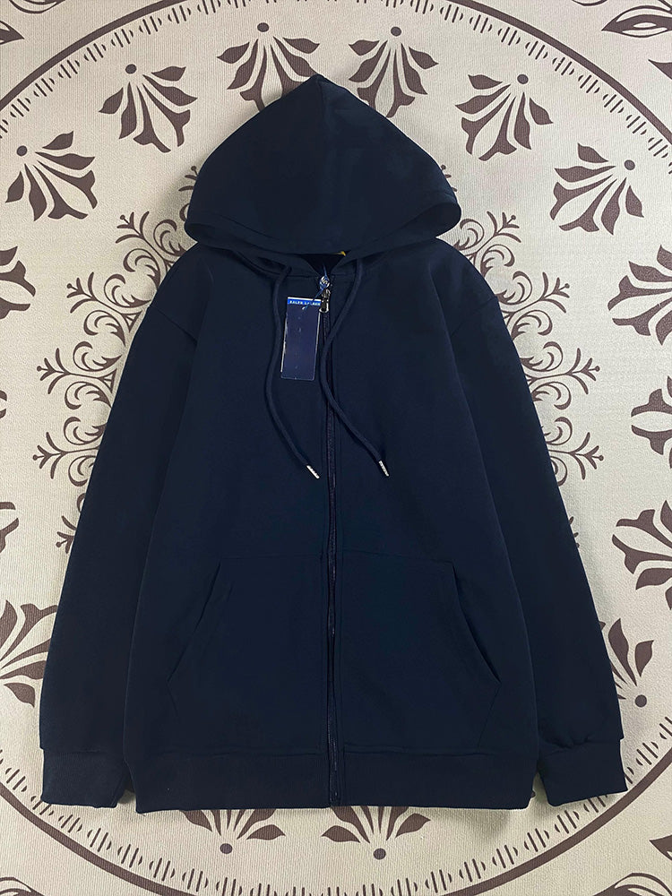 Women's new Joker embroidered sweater hooded pocket design long sleeve zipper coat.