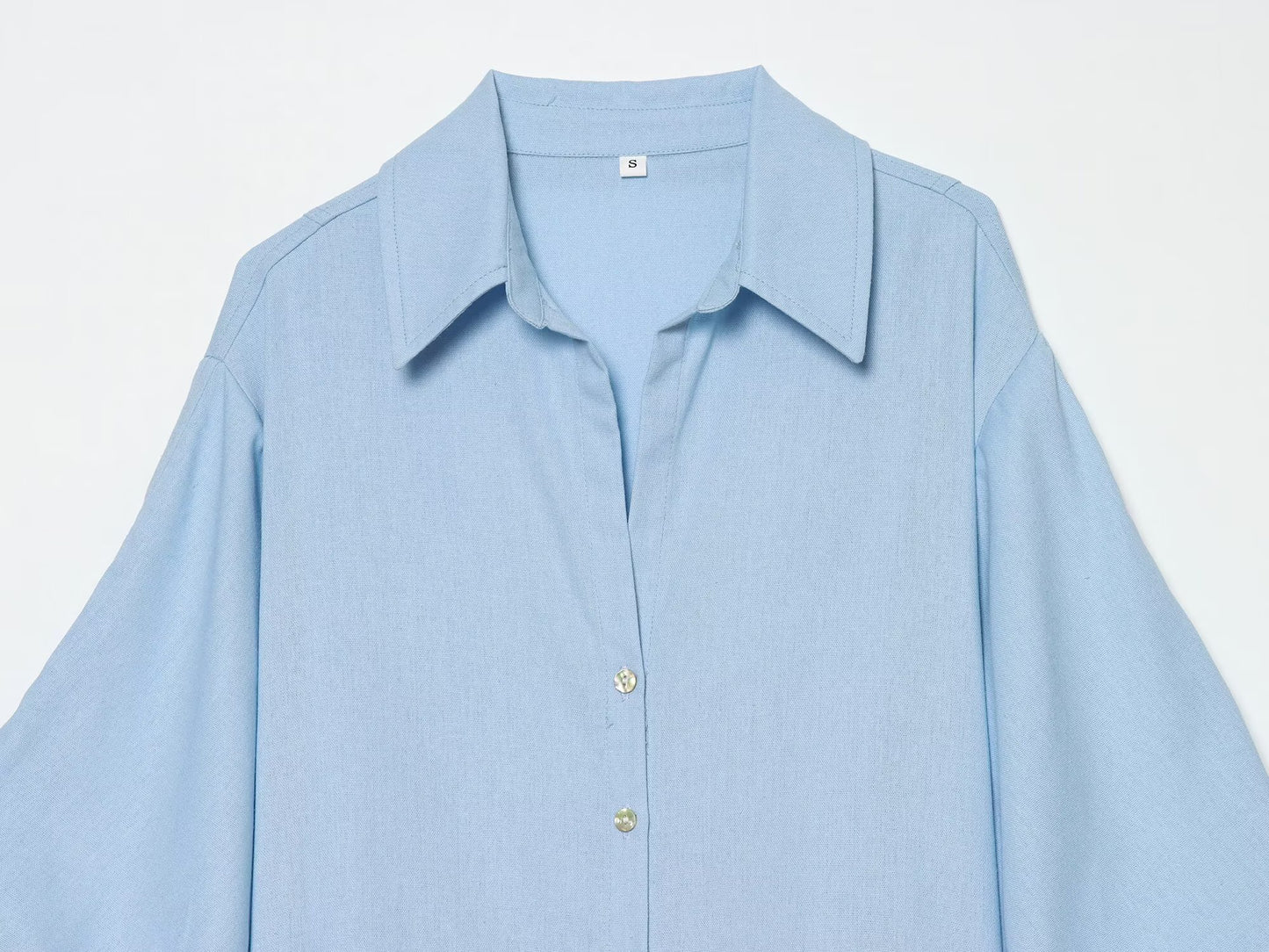 Women's linen blended bubble sleeve shirt