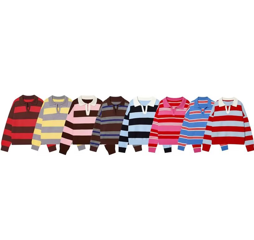 Women's soft texture striped knitted polo shirt