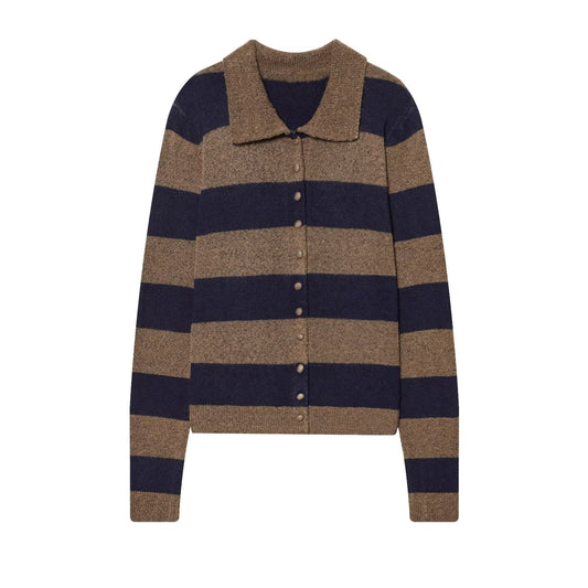 Women's comfortable Lapel striped knitted Coat