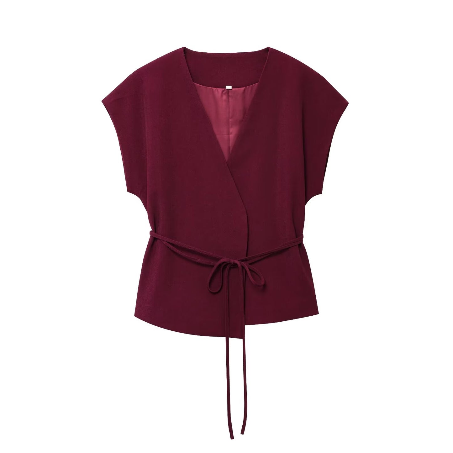 Women's new fashion with Belt casual linen blend V-neck vest+Pants suit