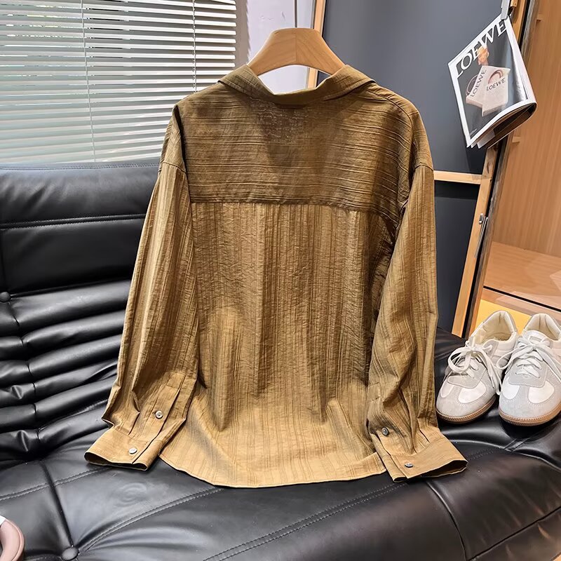 Women's new fashion striped long sleeved button up shirt