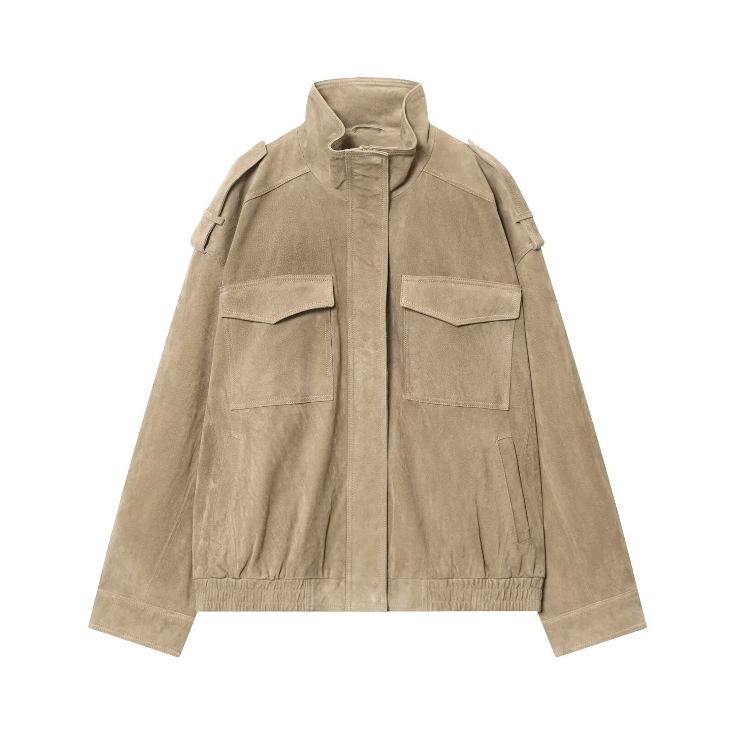Women's stand collar suede textured jacket Coat