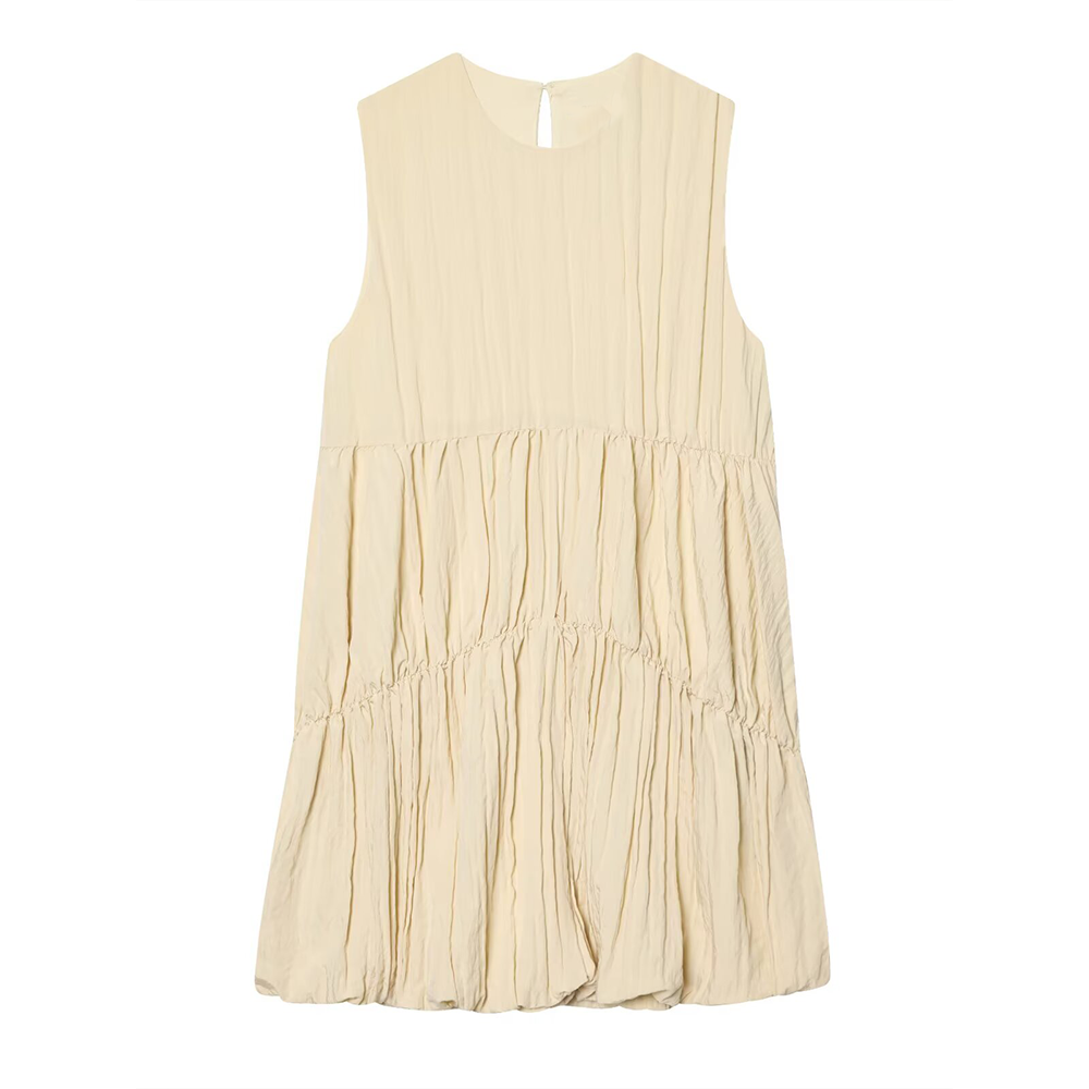 Women's balloon version pleated mini dress
