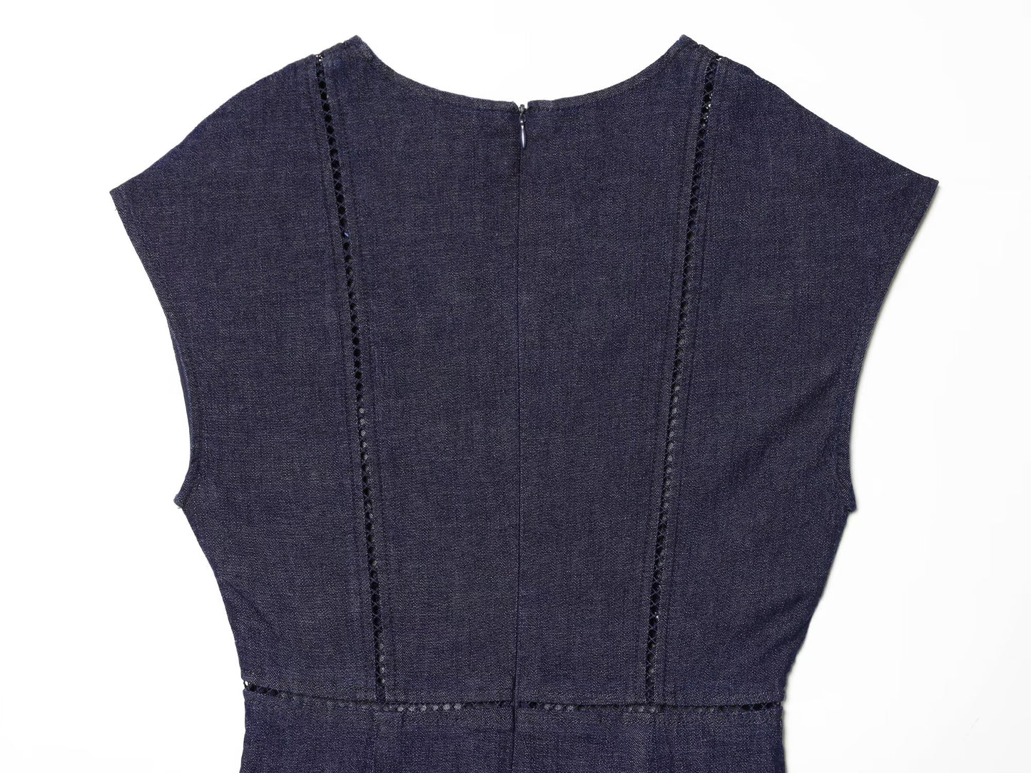 Women's V-neck patchwork pleated denim dress