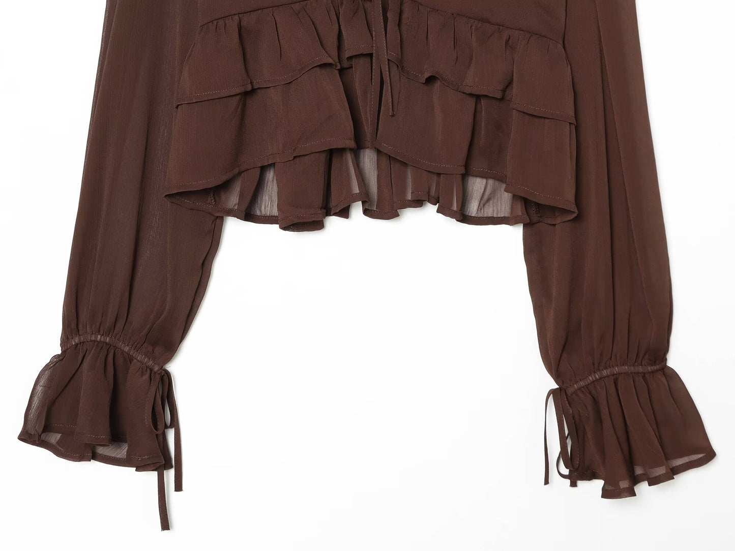 Women's slightly transparent ruffled V-neck top