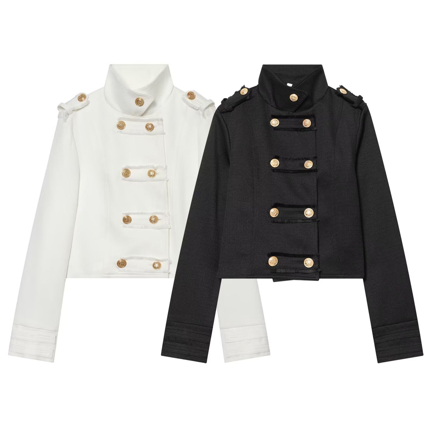 Women's standing collar double breasted short jacket