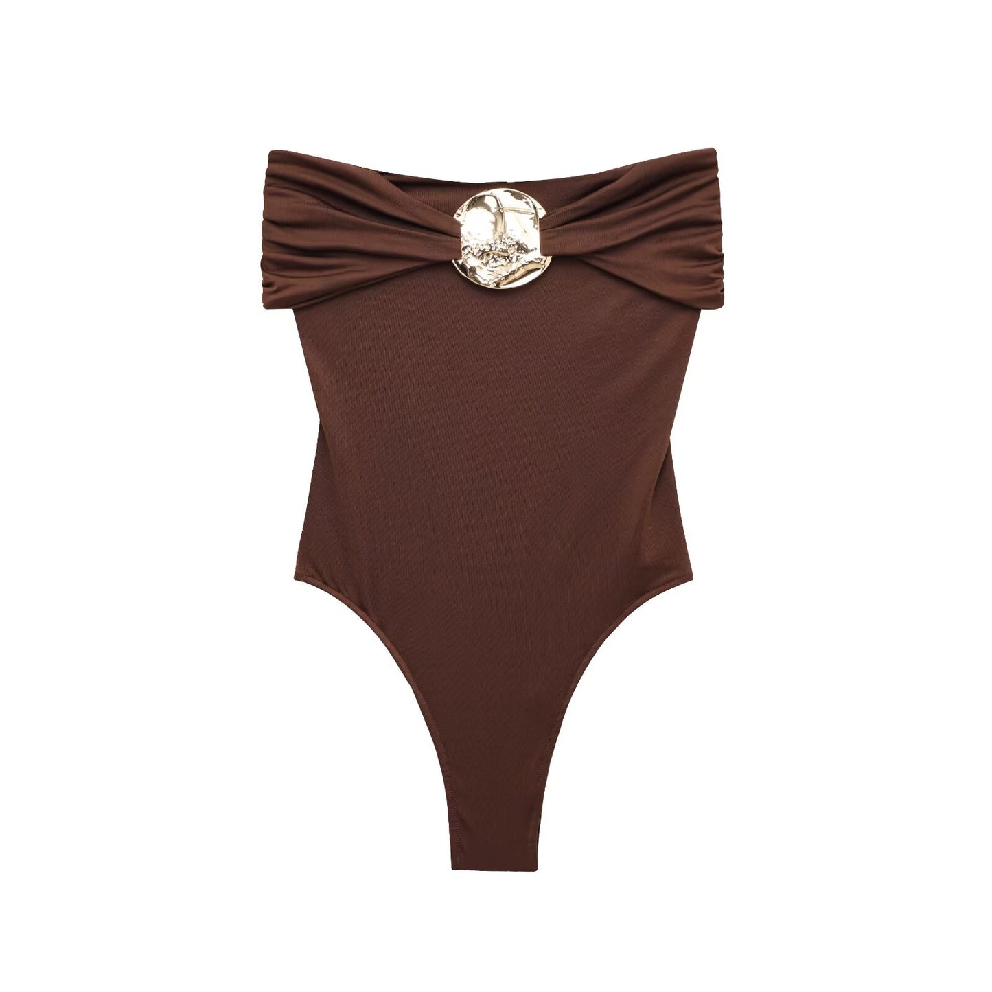Ladies' new fashion pleated decoration tight strapless swimsuit retro sleeveless backless women's swimsuit