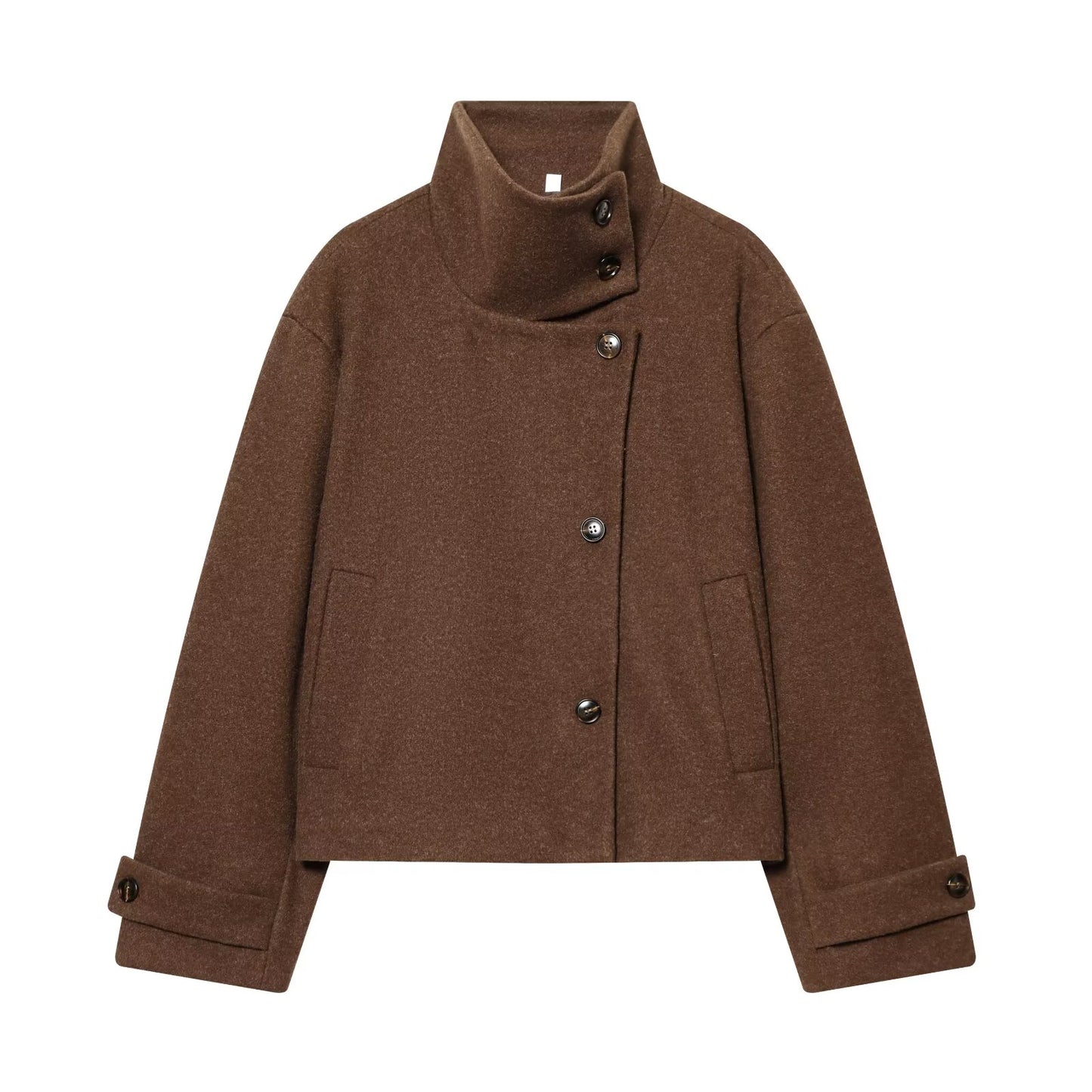 Women's loose standing collar warm woolen coat