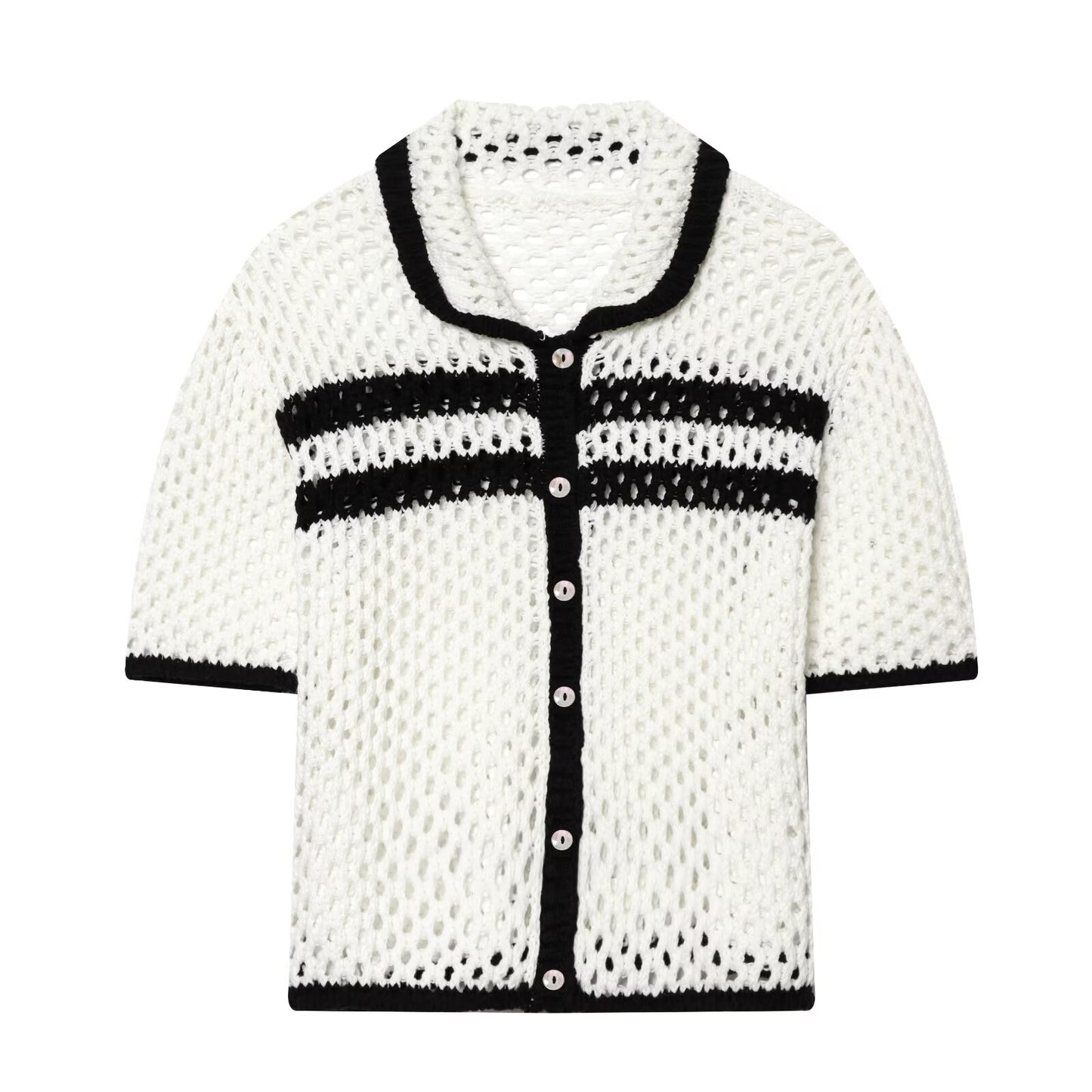 Women's POLO collar hollow knit Coat