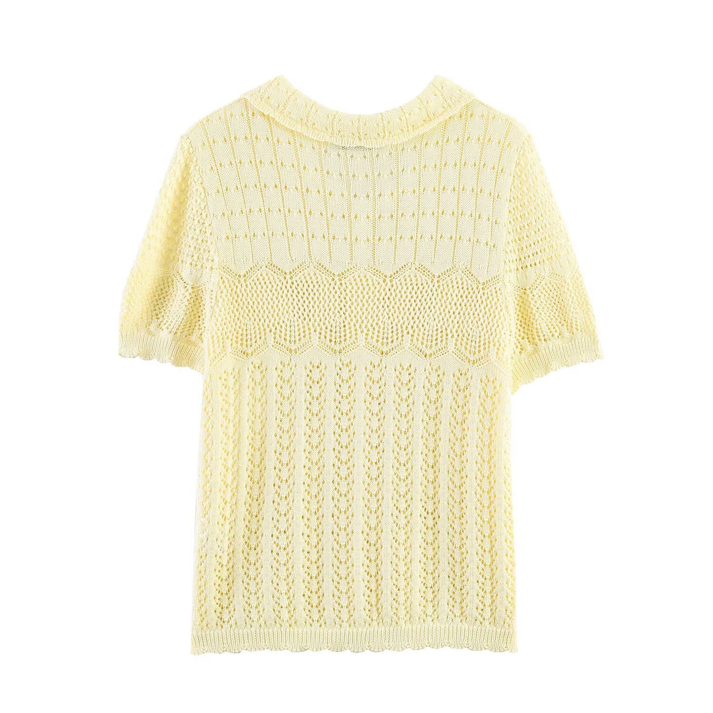 Women's short sleeved hollow knitted cardigan