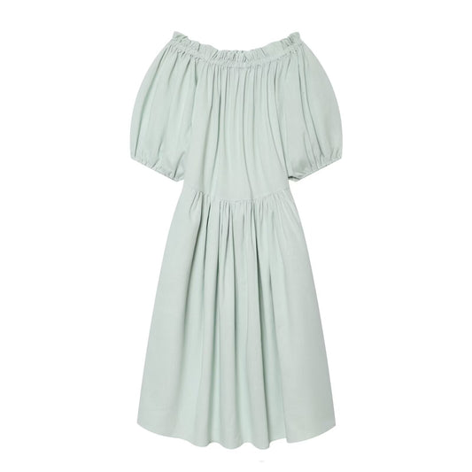 Women's Linen Blended Off Shoulder Midi Dress