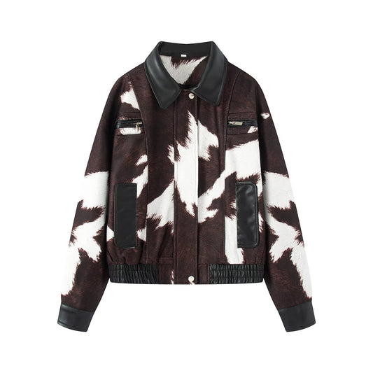 Women's new PU imitation leather splicing jacket Coat
