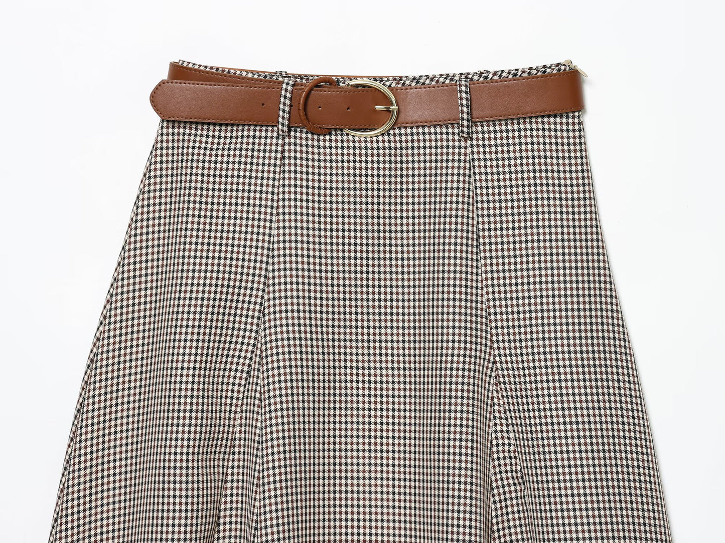Women's with Belt cape style checkered Midi skirt