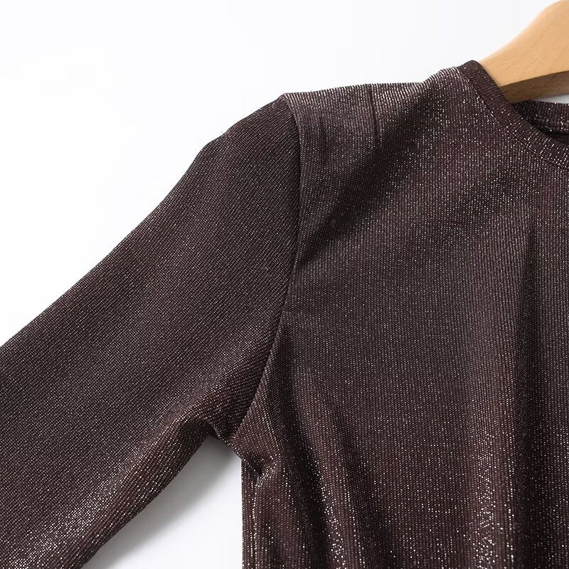 Women's metallic thread slim O Neck T-shirt