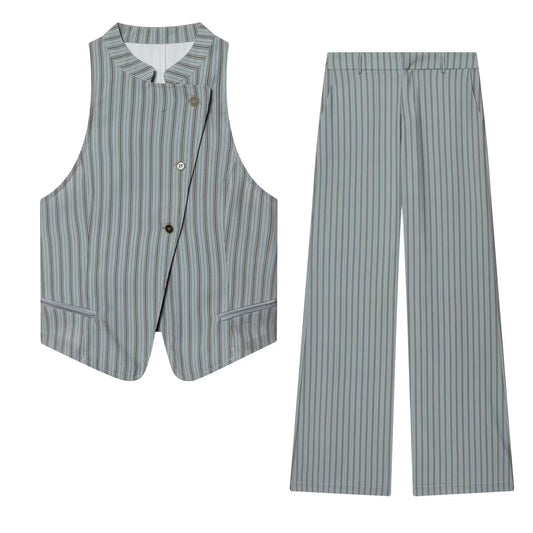 suit Women's 2 pieces sleeveless striped vest+Pants