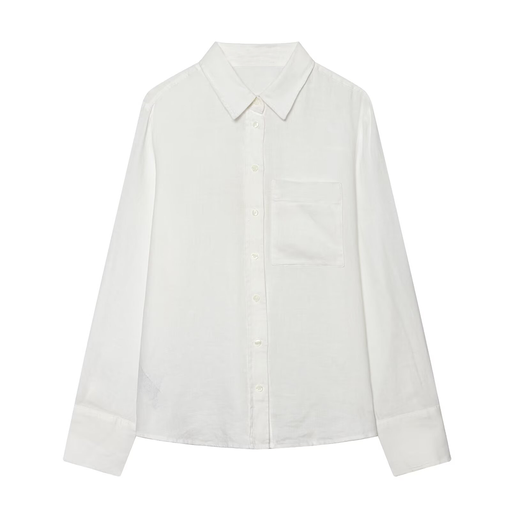 Women's linen blended linen long sleeved shirt