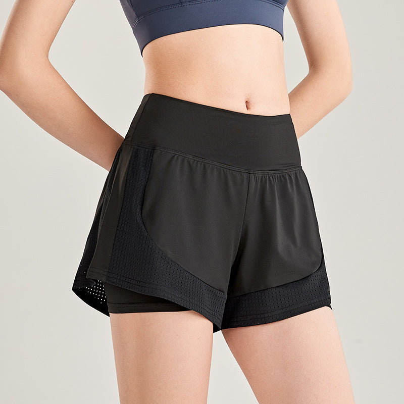 LU Women's Shorts Loose Running, Anti-exposure, Quick-drying Training Fake Two-piece Yoga Gym Hot Pants