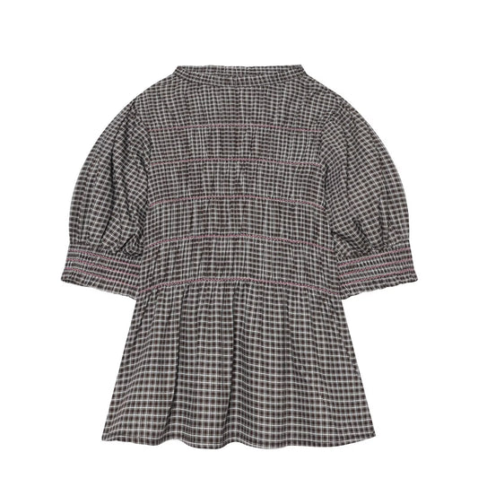 Women's short pleated plaid shirt