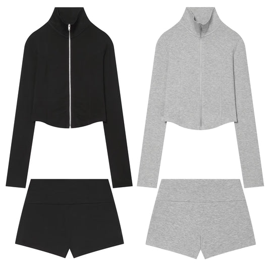 suit Women's 2 pieces slim short zipper sweatshirt+shorts