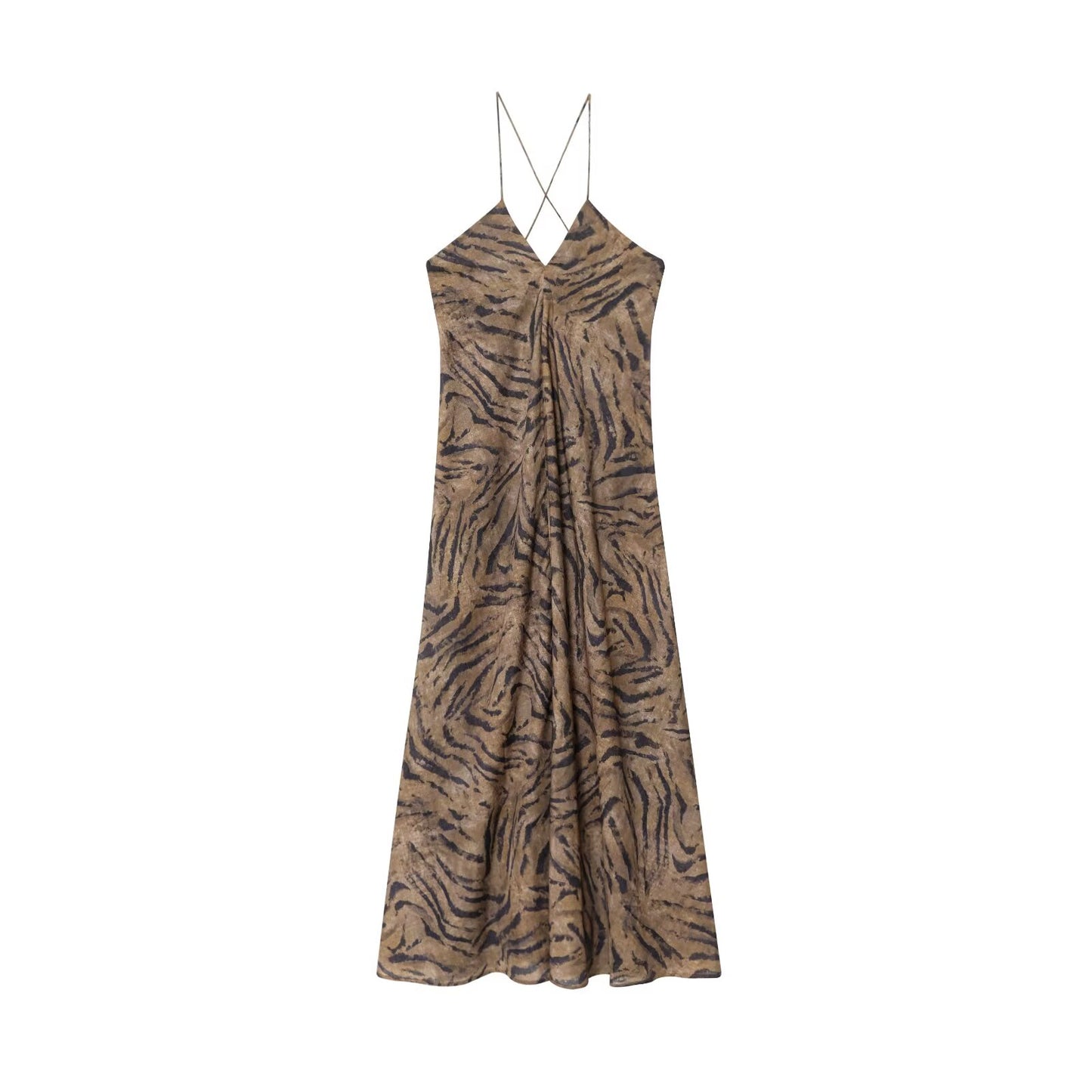 Women's Summer Fashion Vacation Style Sexy Printed suspender Midi Dress
