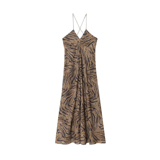 Women's Summer Fashion Vacation Style Sexy Printed suspender Midi Dress