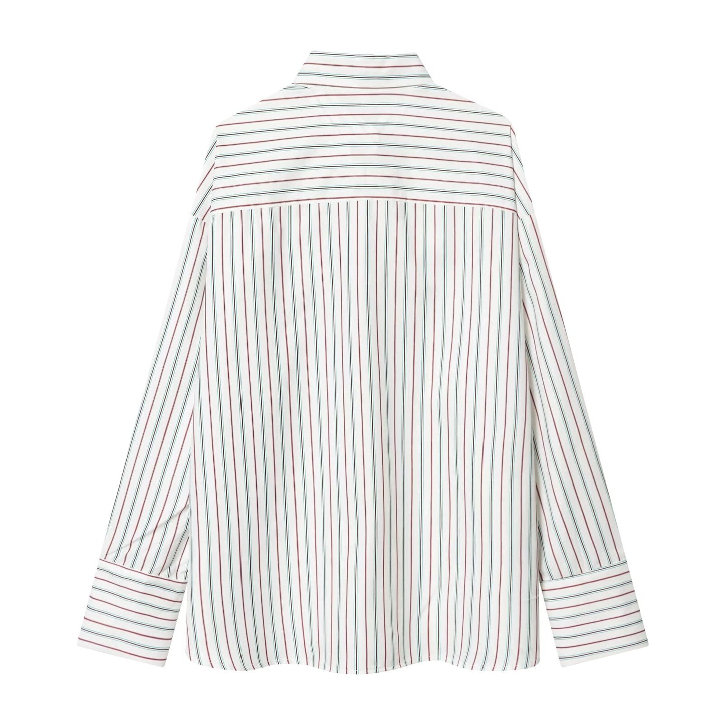 Women's New Scarf Decorative Striped Poplin Shirt