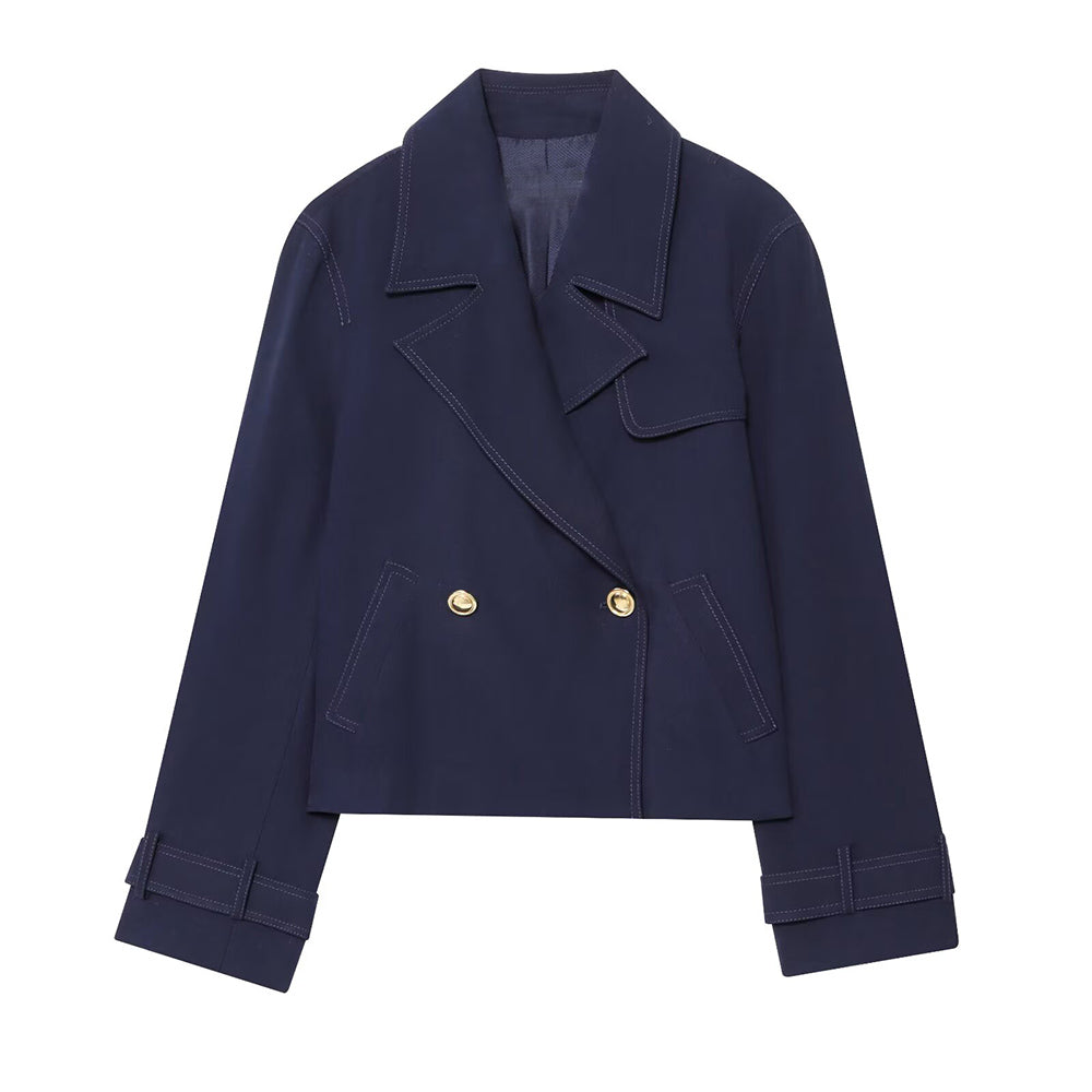 Women's 2025 new fashion short double breasted lapel Coat