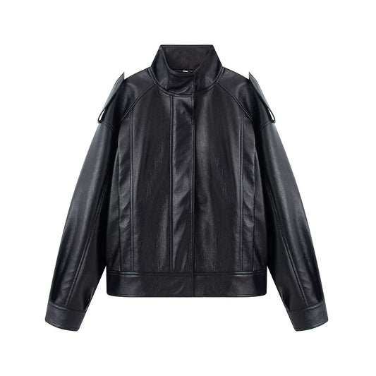 Women's black faux leather pilot jacket Coat