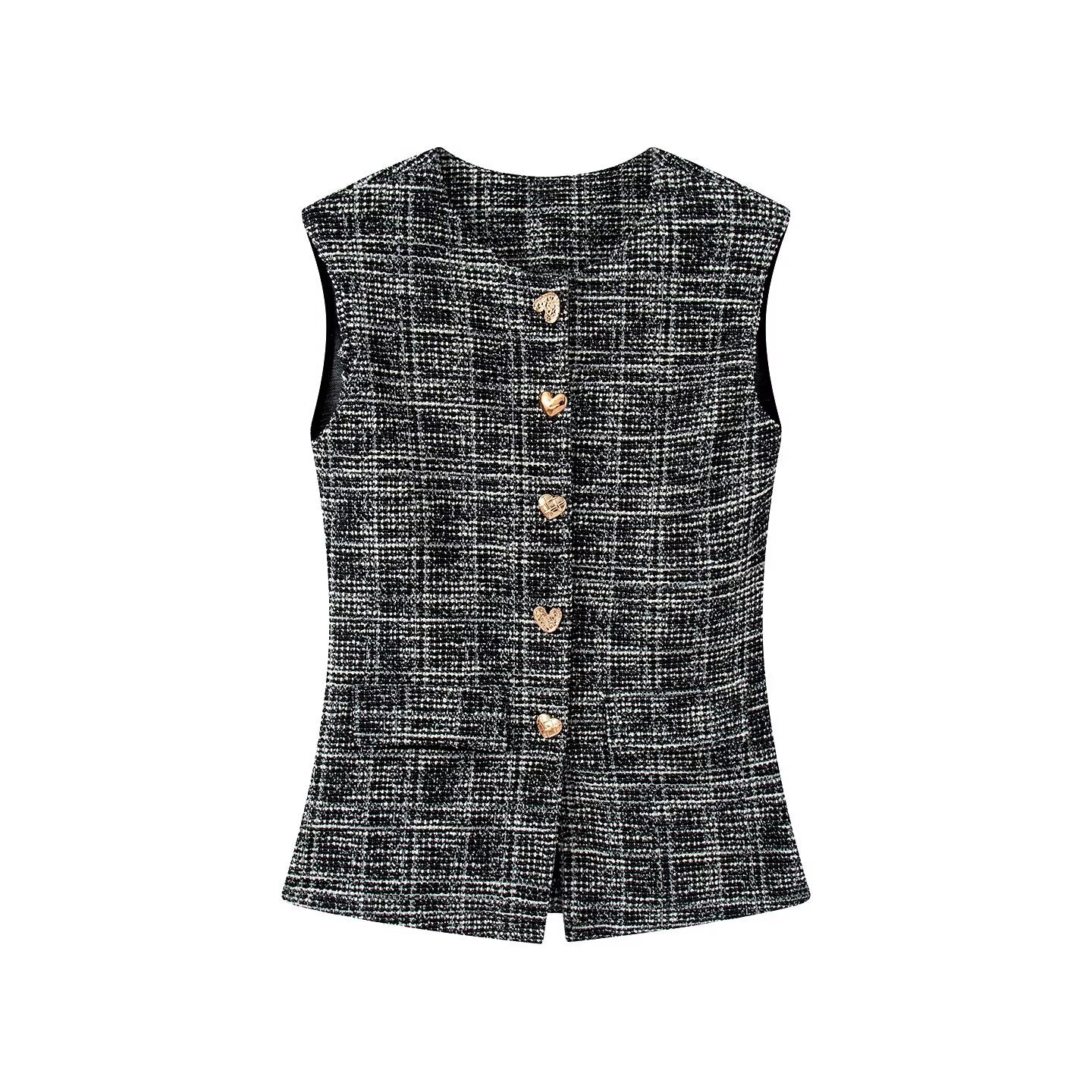 suit Women's 2 pieces button decoration texture vest style top+Flared pants